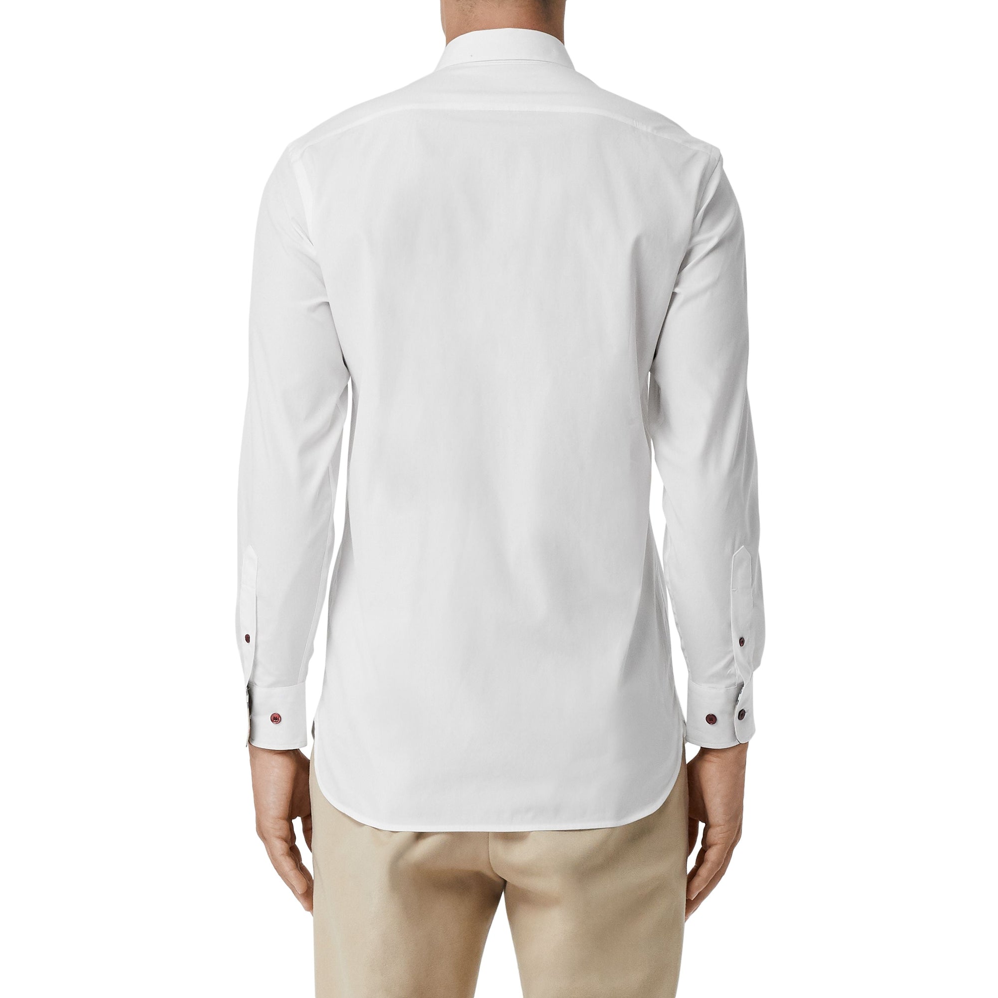 Chemise en coton extensible avec bouton contrastant - White