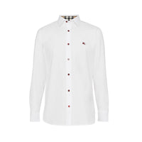 Chemise en coton extensible avec bouton contrastant - White