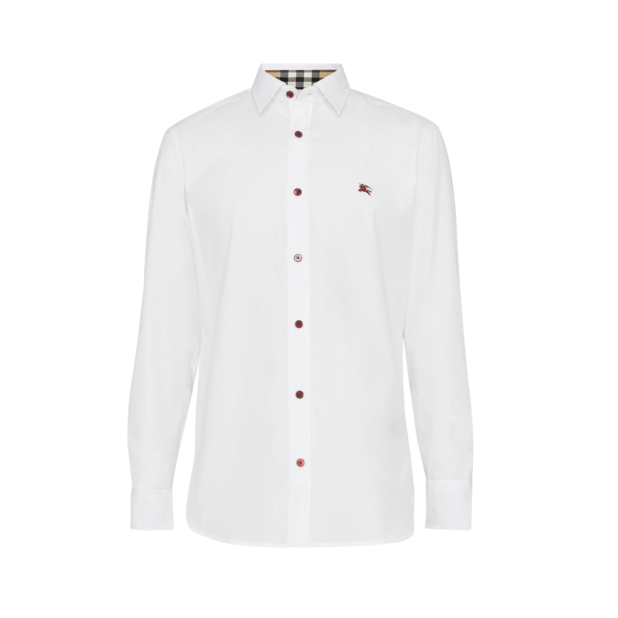 Chemise en coton extensible avec bouton contrastant - White