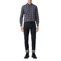 Chemise en coton à motif check et emblèmes du Cavalier - Navy