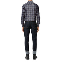 Chemise en coton à motif check et emblèmes du Cavalier - Navy