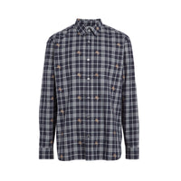 Chemise en coton à motif check et emblèmes du Cavalier - Navy