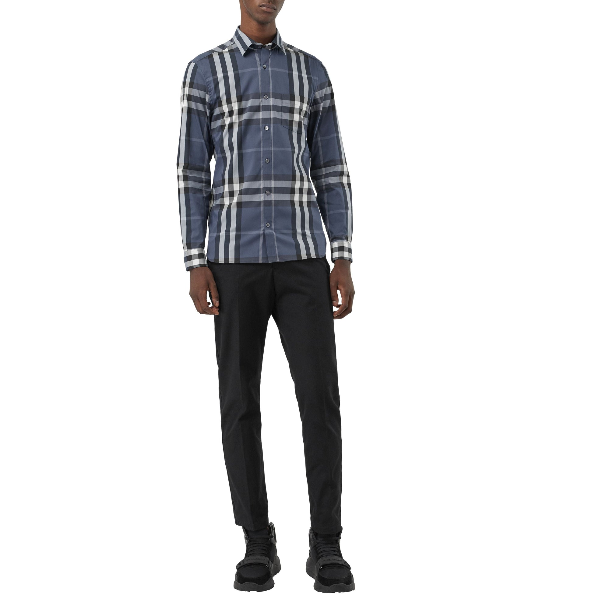 Chemise en coton extensible à motif check - Thistle Blue