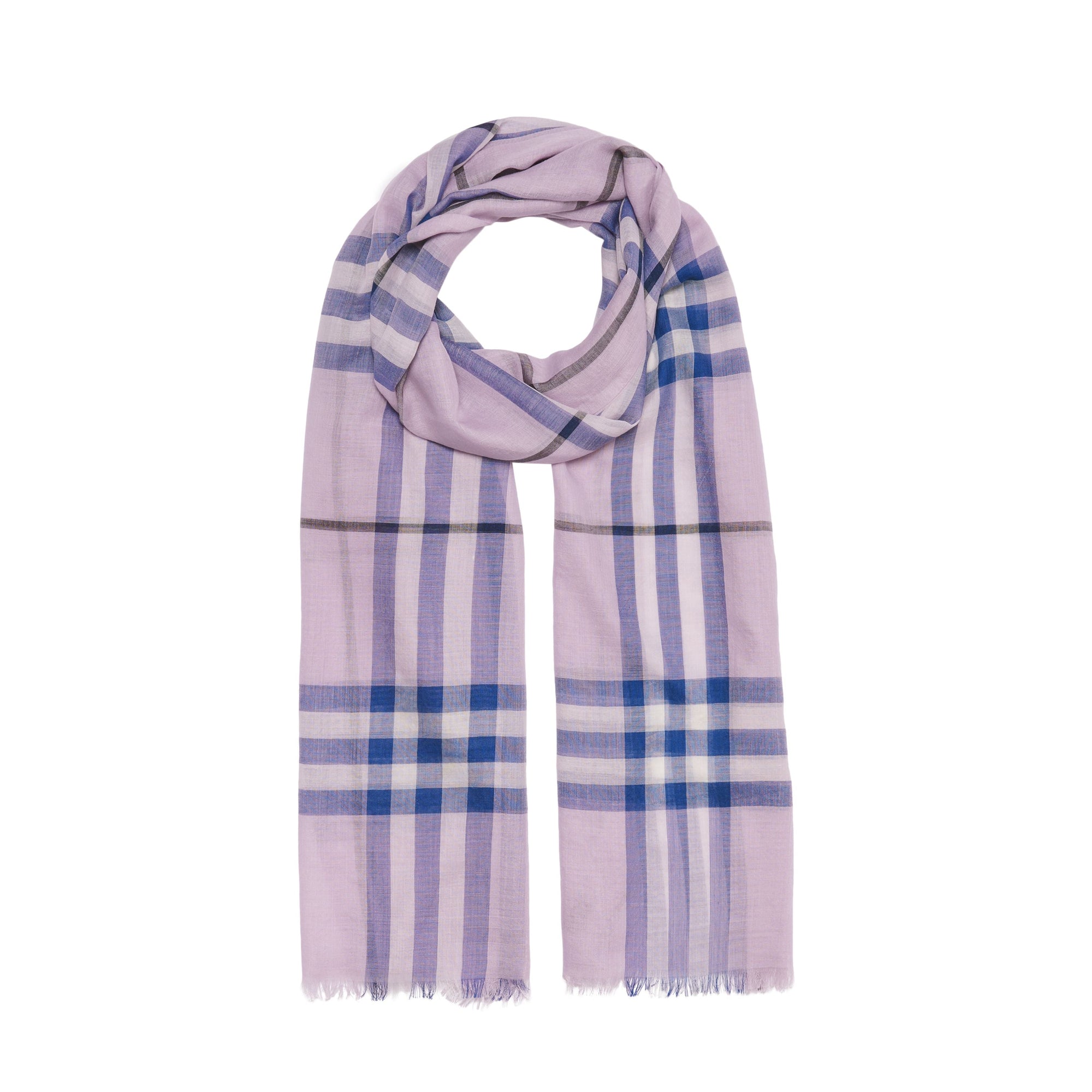 Écharpe légère en laine et soie à motif check - Pale Orchid