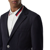 Blazer slim en gabardine de laine avec bouton en métal - Navy