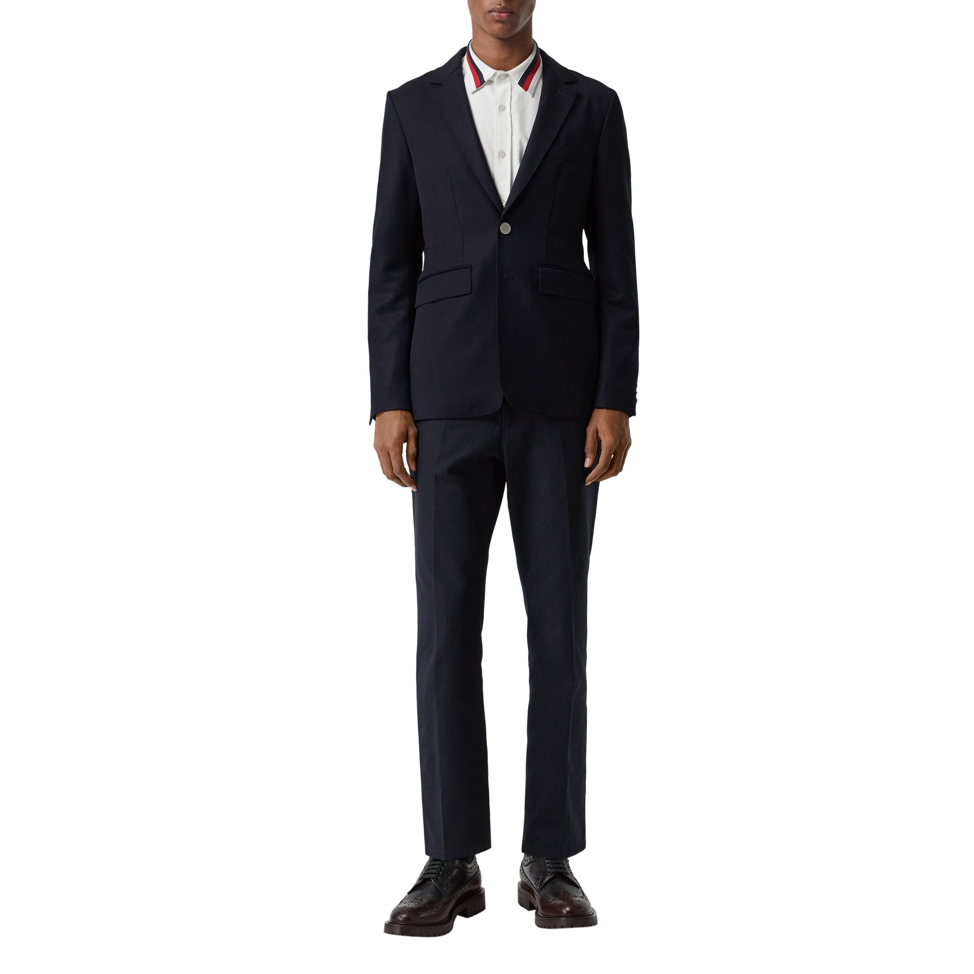 Blazer slim en gabardine de laine avec bouton en métal - Navy