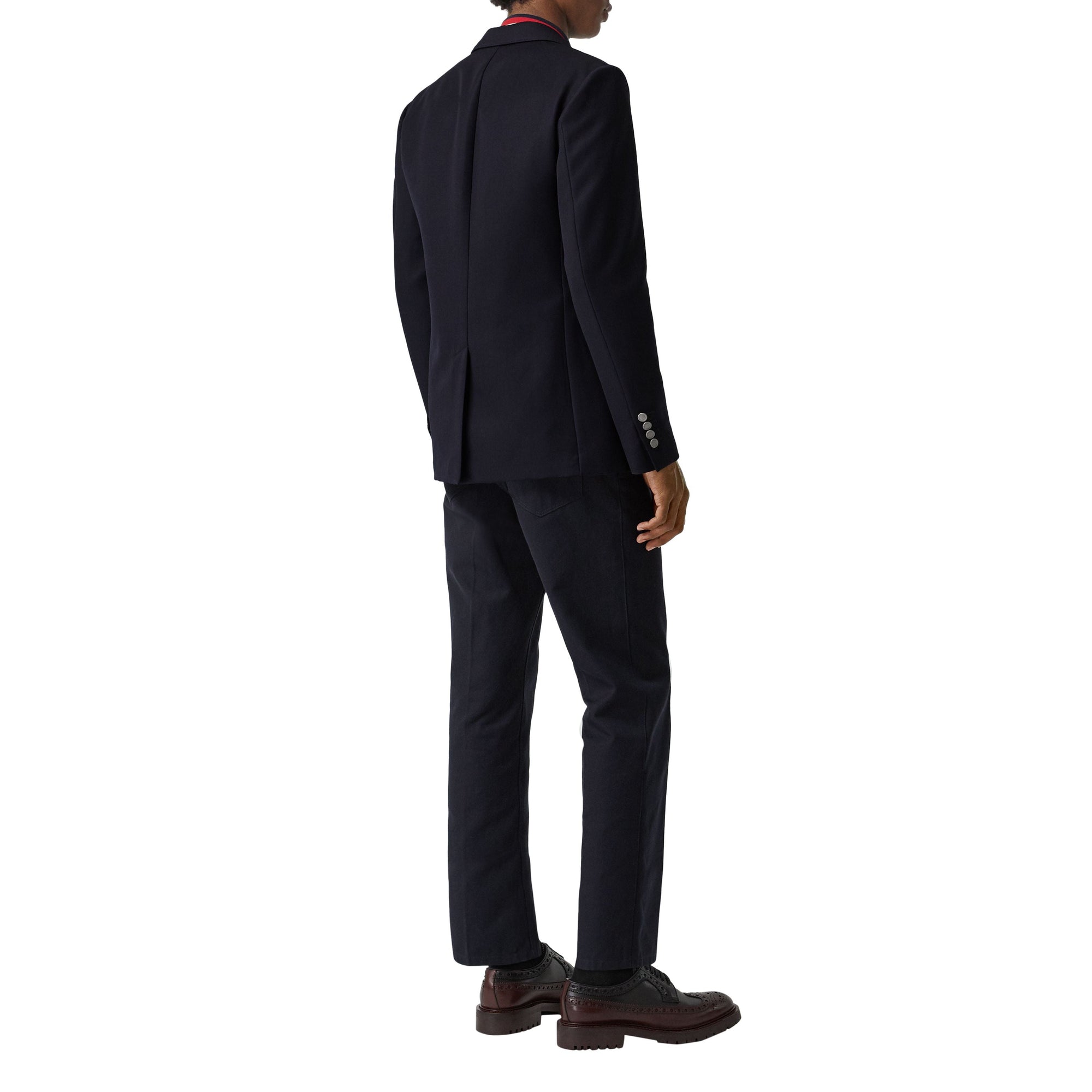 Blazer slim en gabardine de laine avec bouton en métal - Navy