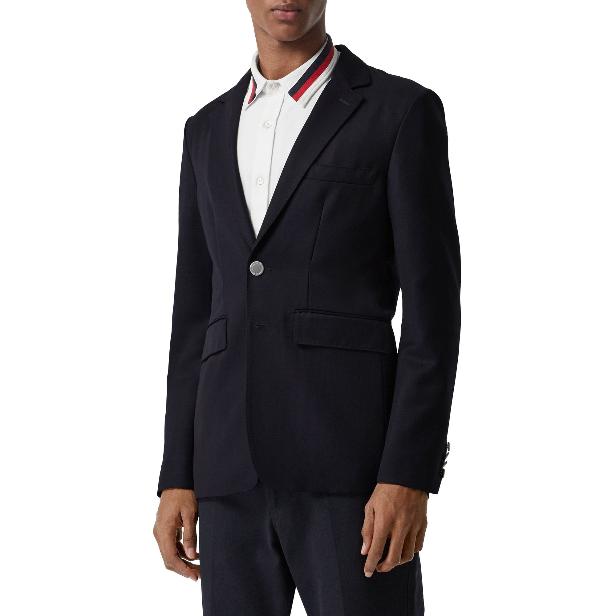 Blazer slim en gabardine de laine avec bouton en métal - Navy