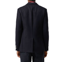 Blazer slim en gabardine de laine avec bouton en métal - Navy