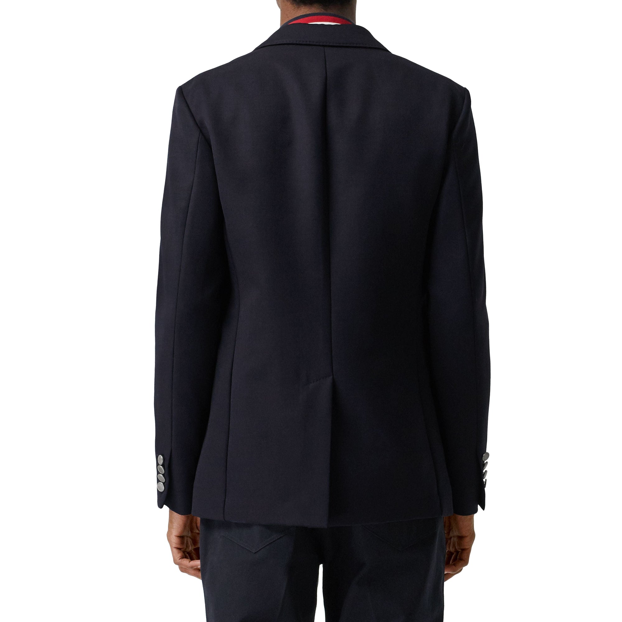 Blazer slim en gabardine de laine avec bouton en métal - Navy