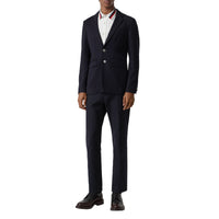 Blazer slim en gabardine de laine avec bouton en métal - Navy