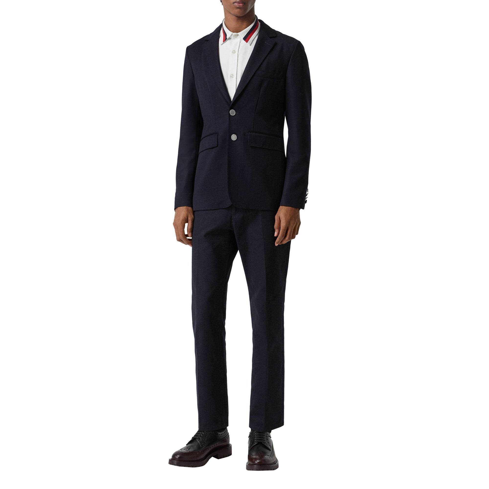 Blazer slim en gabardine de laine avec bouton en métal - Navy