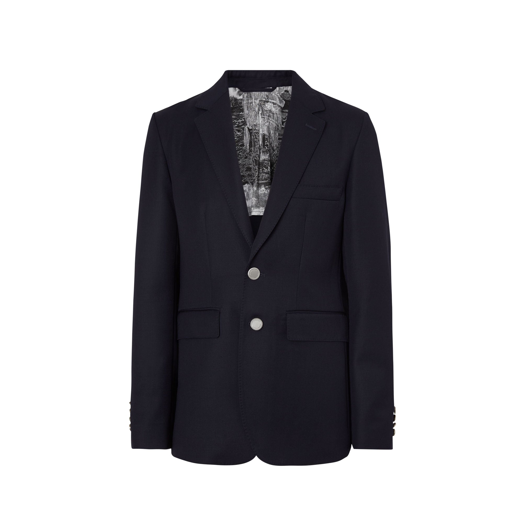 Blazer slim en gabardine de laine avec bouton en métal - Navy