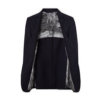 Blazer slim en gabardine de laine avec bouton en métal - Navy