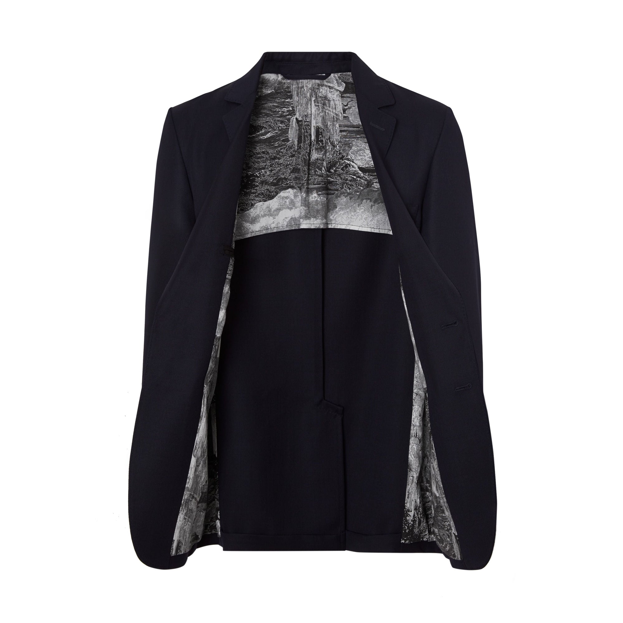 Blazer slim en gabardine de laine avec bouton en métal - Navy