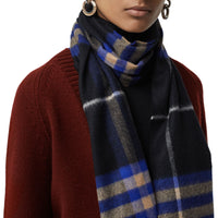 Écharpe en cachemire à motif check classique - Bright Cobalt