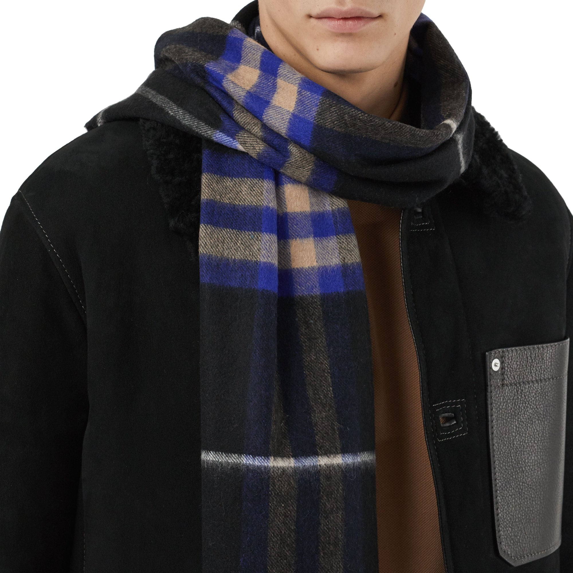 Écharpe en cachemire à motif check classique - Bright Cobalt