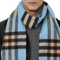 Écharpe en cachemire à motif check classique - Pale Blue Carbon