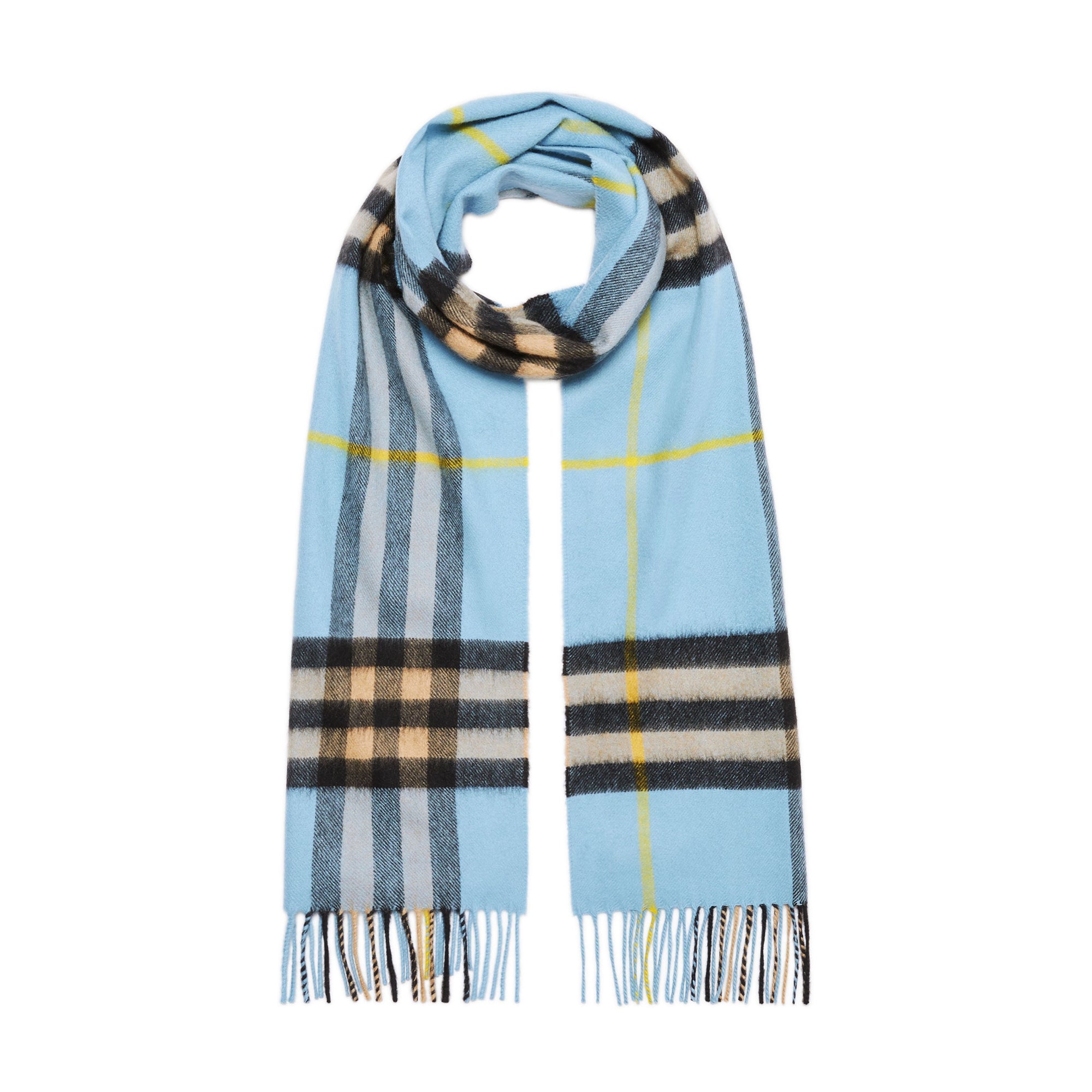 Écharpe en cachemire à motif check classique - Pale Blue Carbon