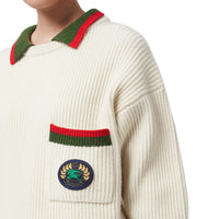 Pull en maille de laine et cachemire côtelée - Ivory