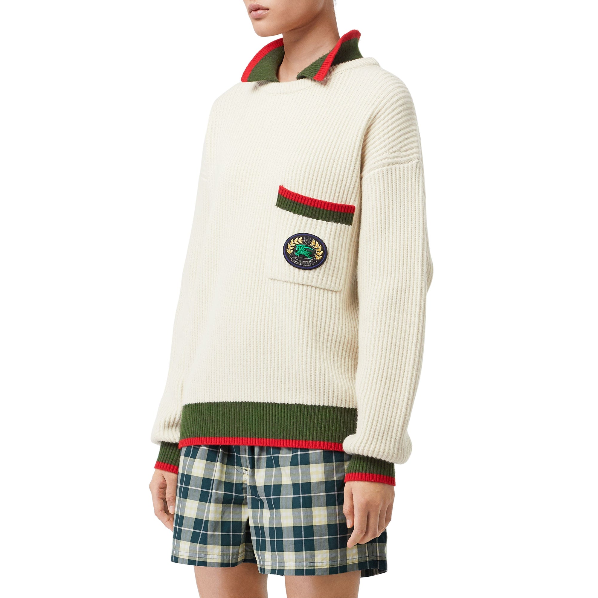 Pull en maille de laine et cachemire côtelée - Ivory
