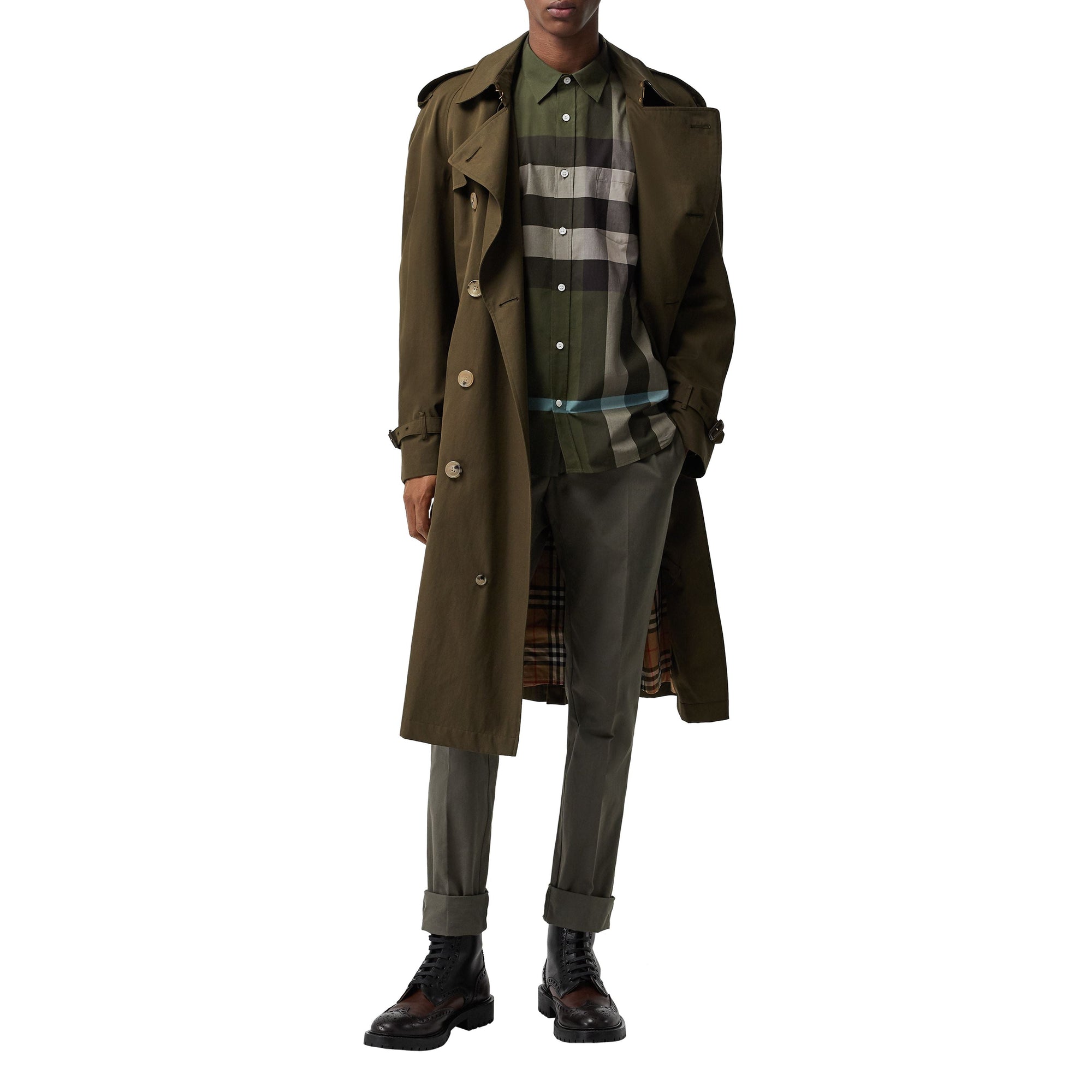 Chemise en coton extensible à motif check - Antique Green