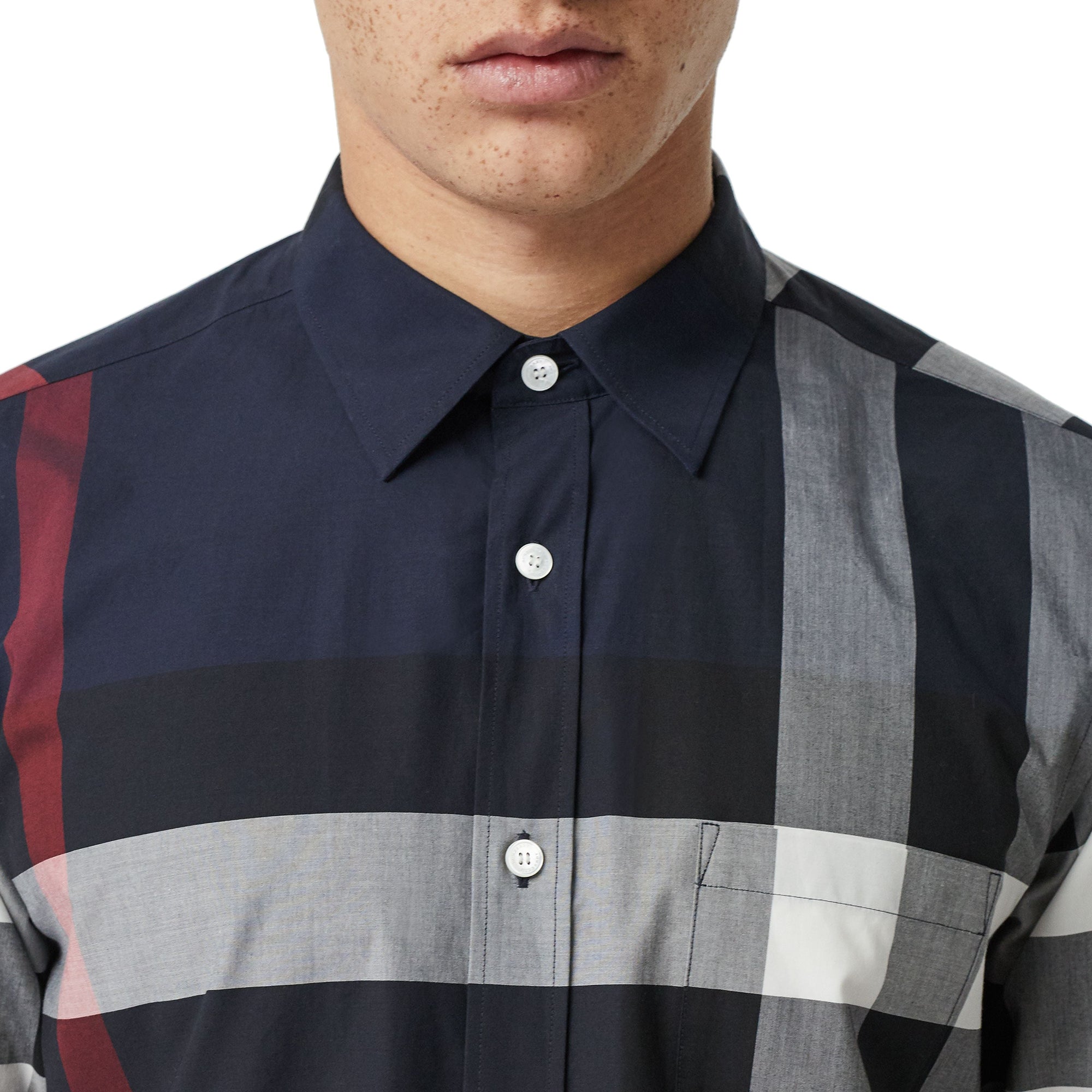Chemise en coton extensible à motif check - Navy
