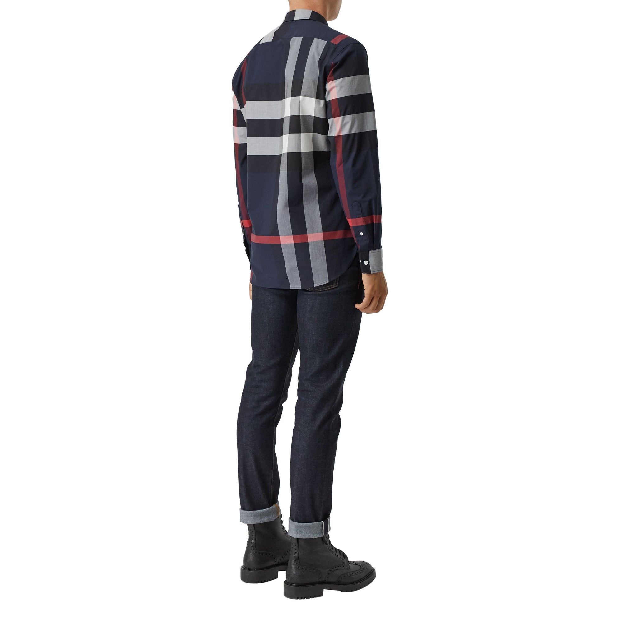 Chemise en coton extensible à motif check - Navy