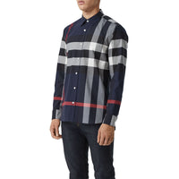 Chemise en coton extensible à motif check - Navy