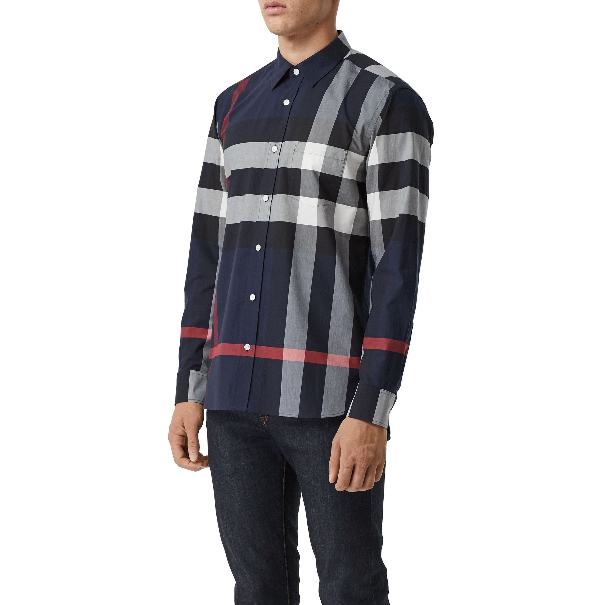 Chemise en coton extensible à motif check - Navy