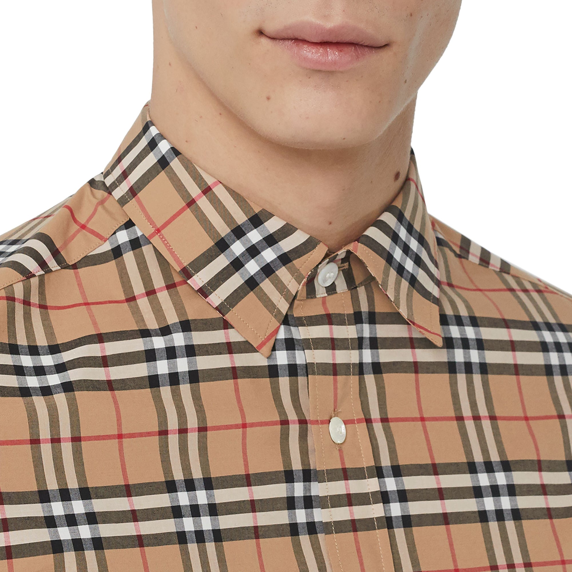 Chemise en coton extensible à motif check - Camel