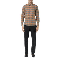 Chemise en coton extensible à motif check - Camel