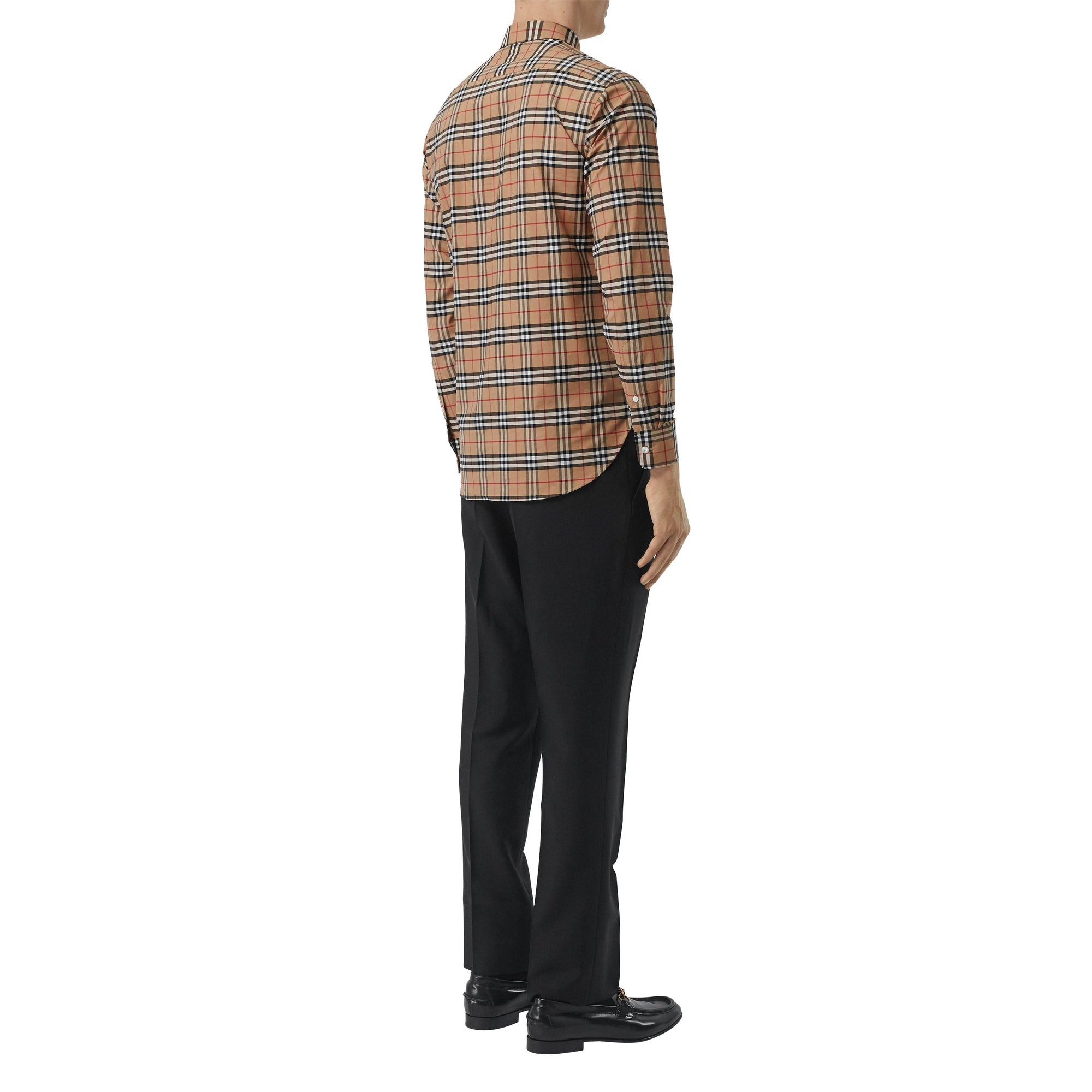 Chemise en coton extensible à motif check - Camel