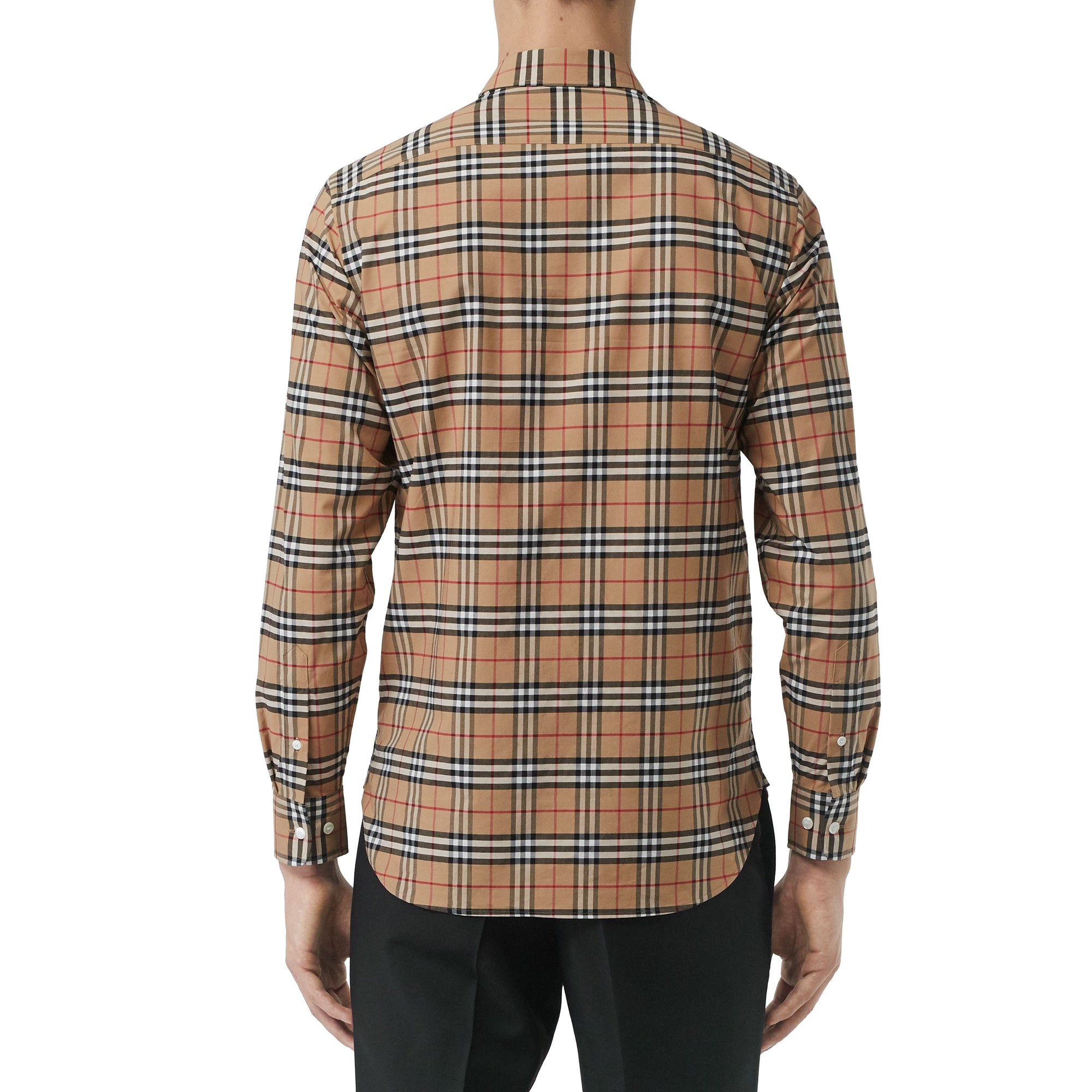 Chemise en coton extensible à motif check - Camel