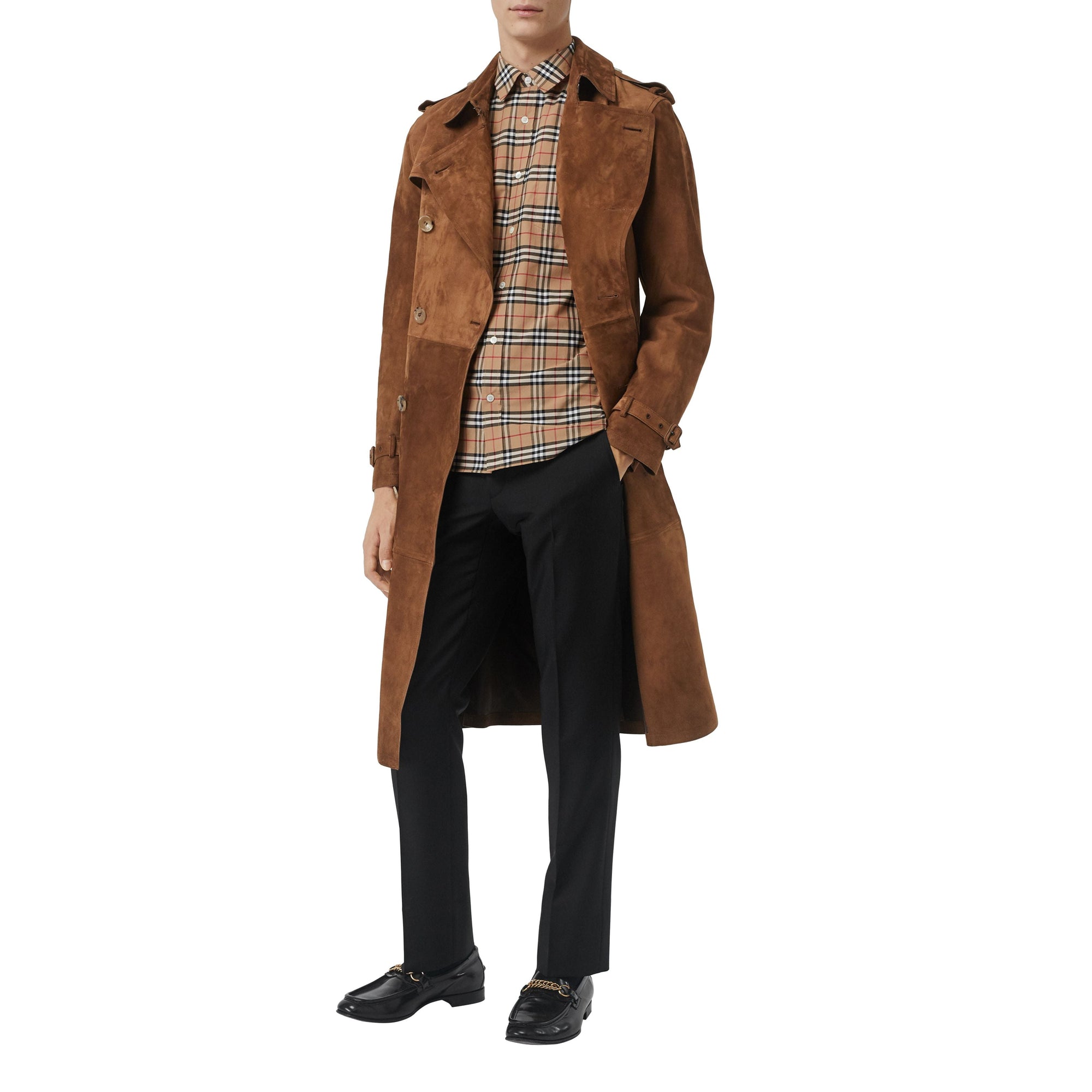 Chemise en coton extensible à motif check - Camel