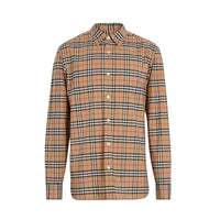 Chemise en coton extensible à motif check - Camel