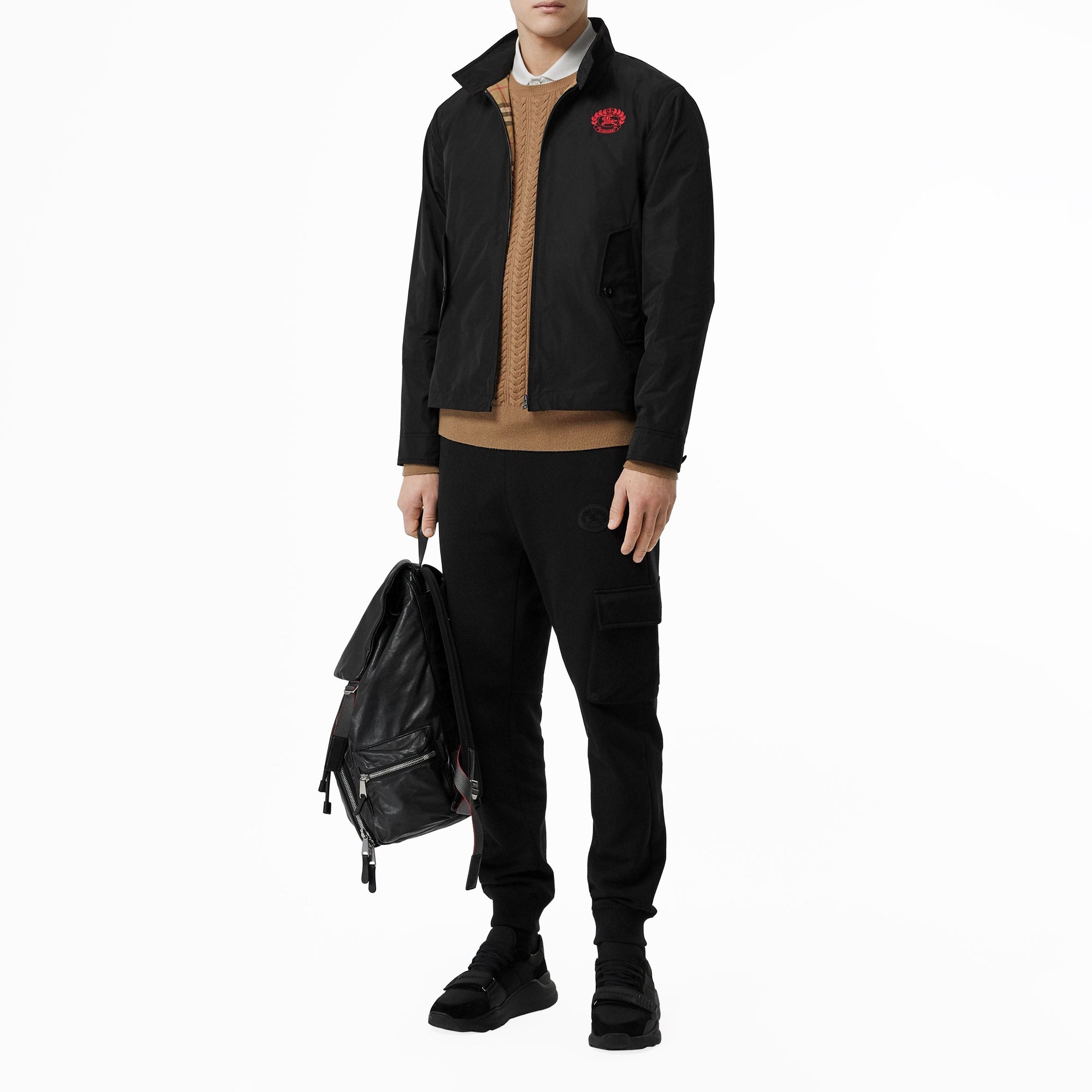 Veste Harrington en taffetas à mémoire de forme avec écusson - Black