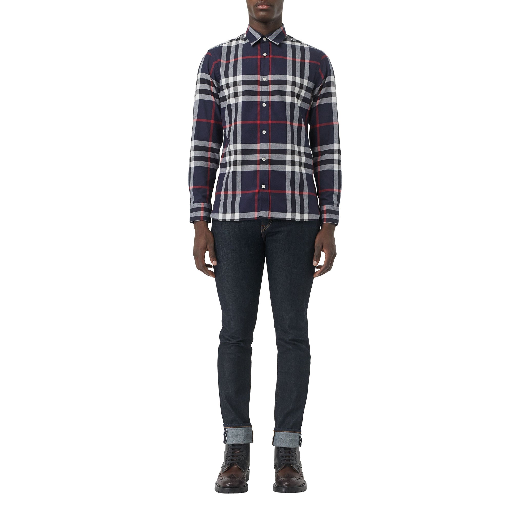 Chemise en flanelle de coton à motif check - Navy