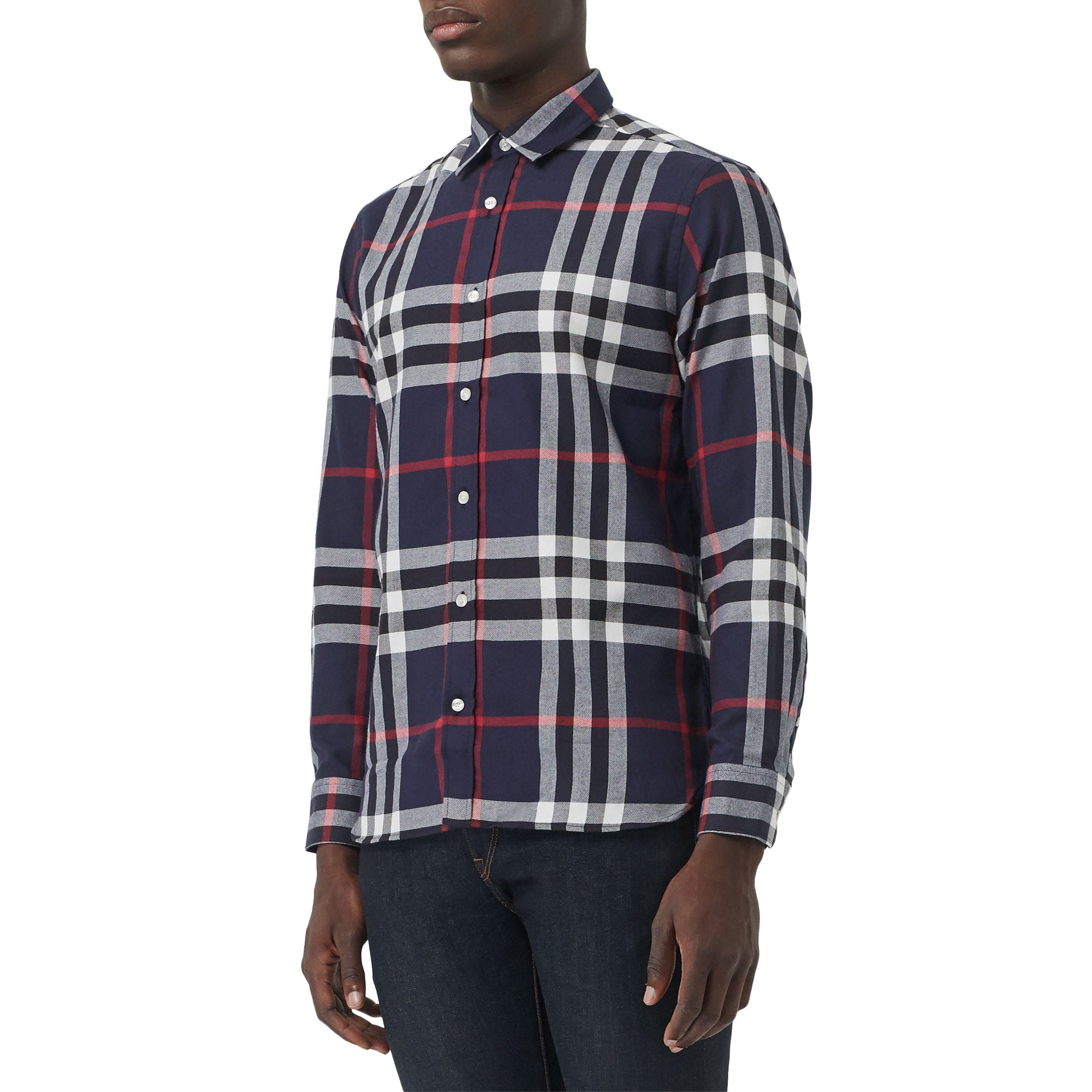 Chemise en flanelle de coton à motif check - Navy