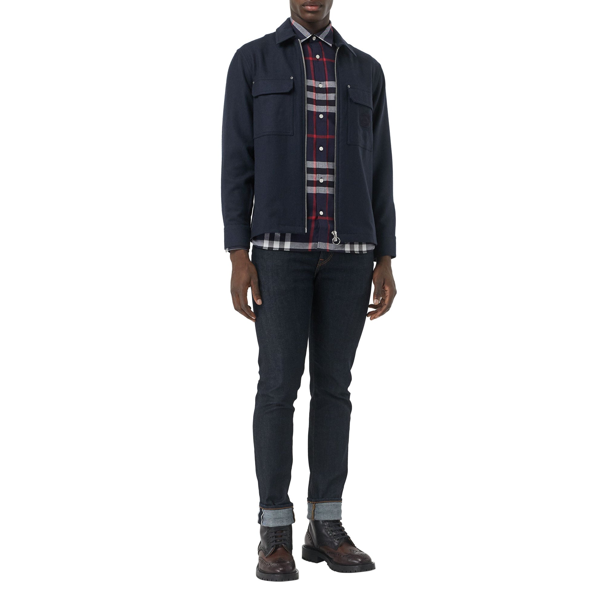 Chemise en flanelle de coton à motif check - Navy