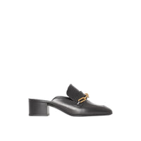 Mules à talon bottier en cuir avec chaîne - Black
