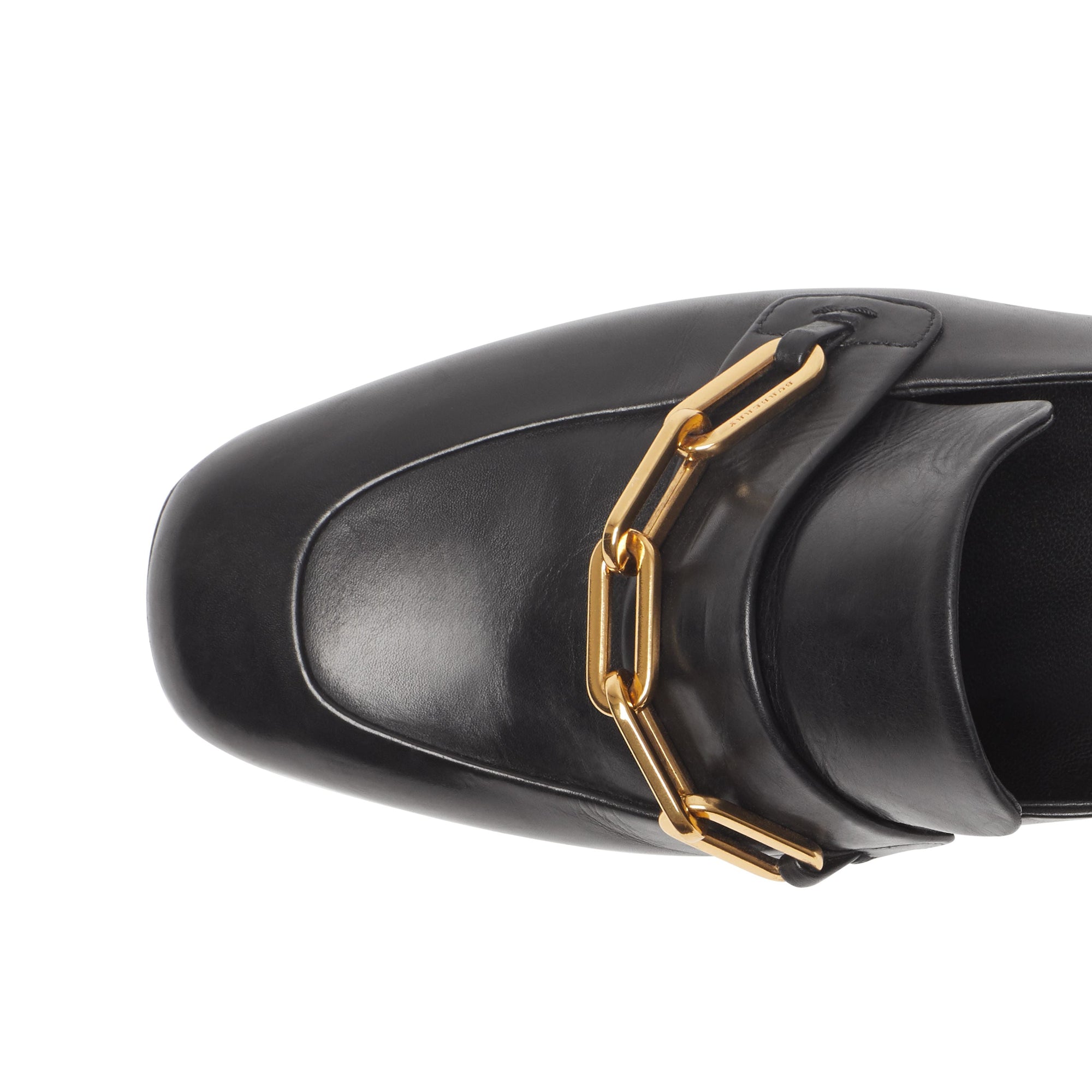 Mules à talon bottier en cuir avec chaîne - Black