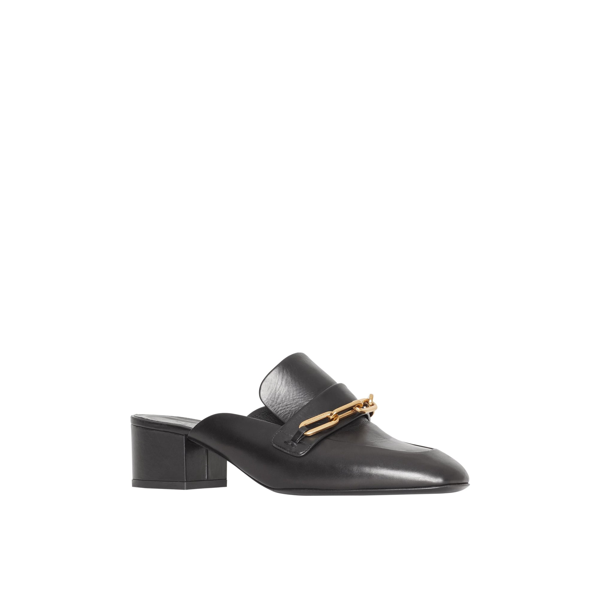 Mules à talon bottier en cuir avec chaîne - Black