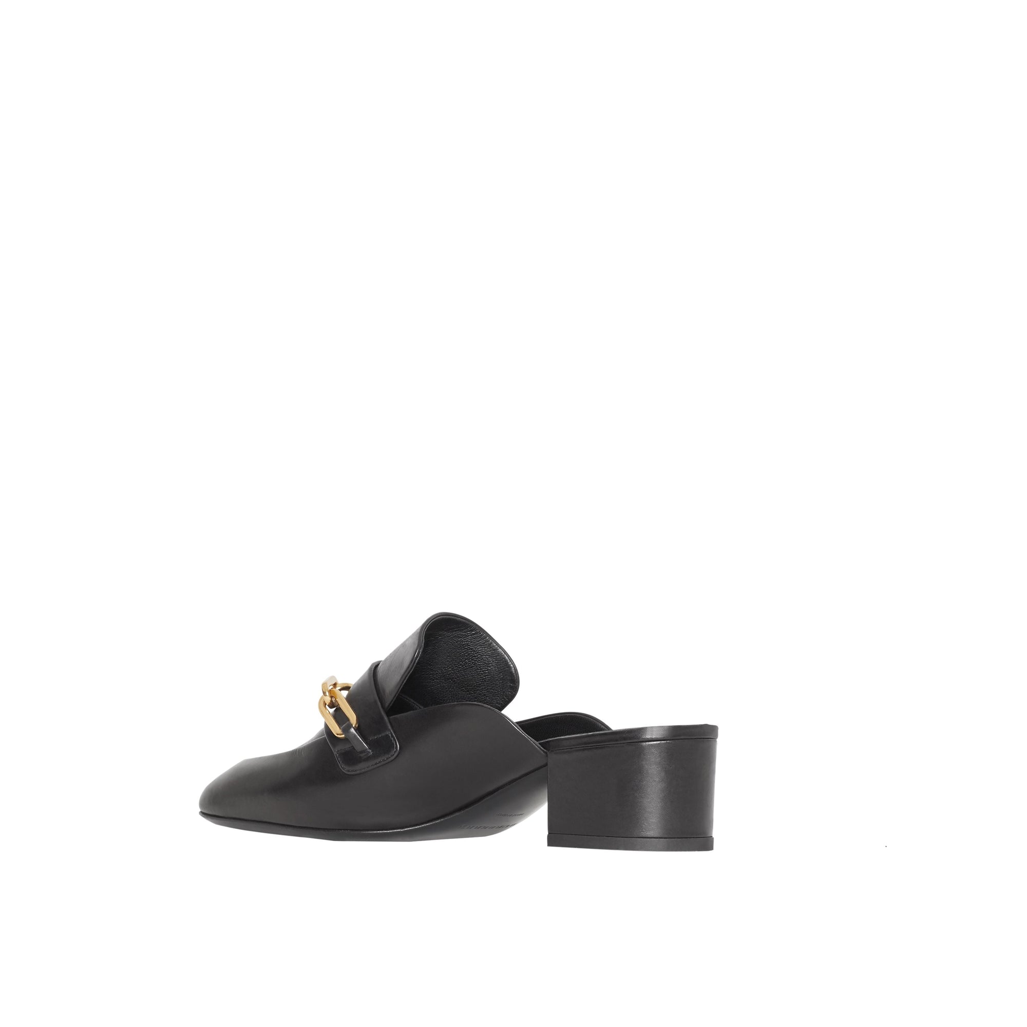 Mules à talon bottier en cuir avec chaîne - Black