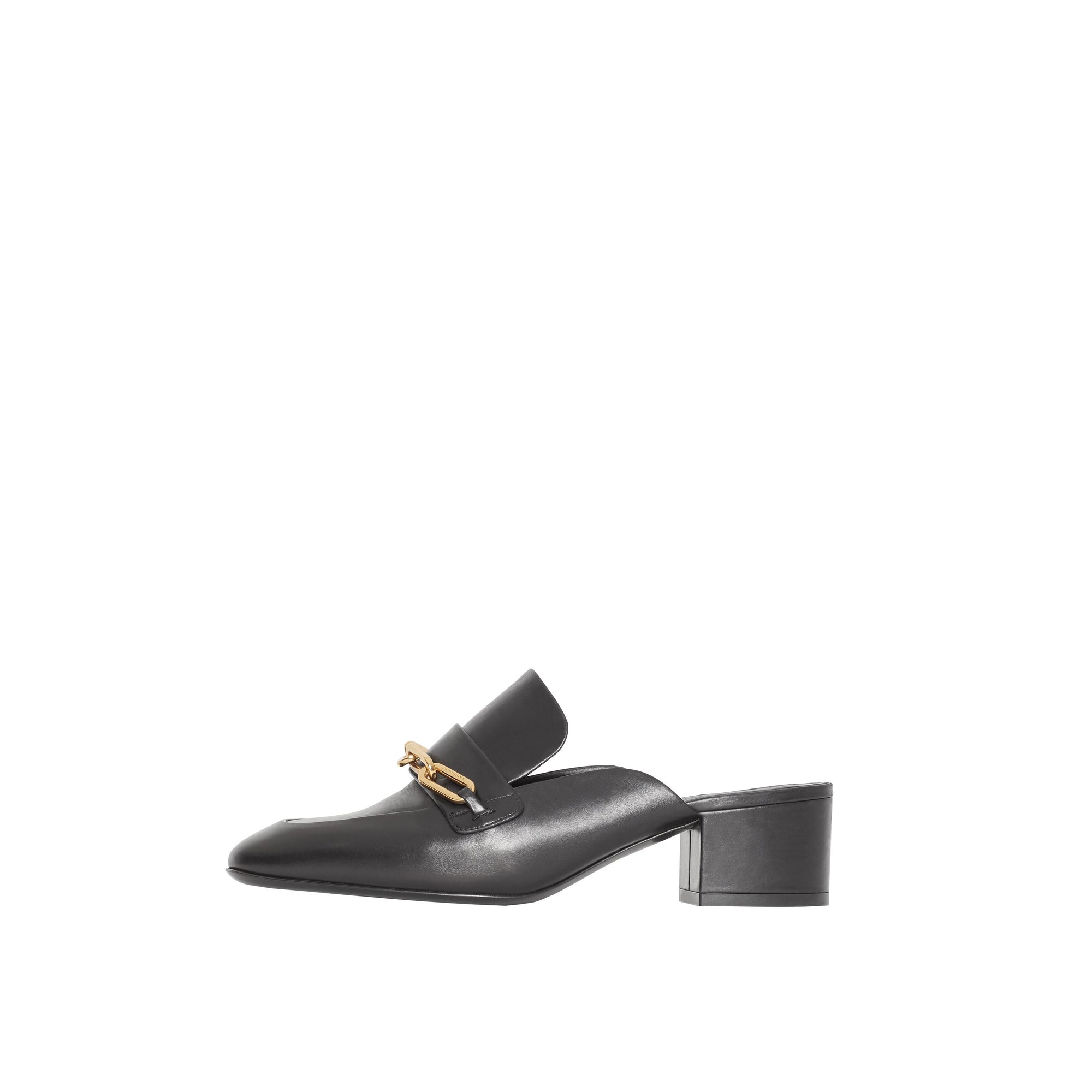 Mules à talon bottier en cuir avec chaîne - Black