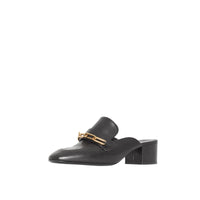 Mules à talon bottier en cuir avec chaîne - Black