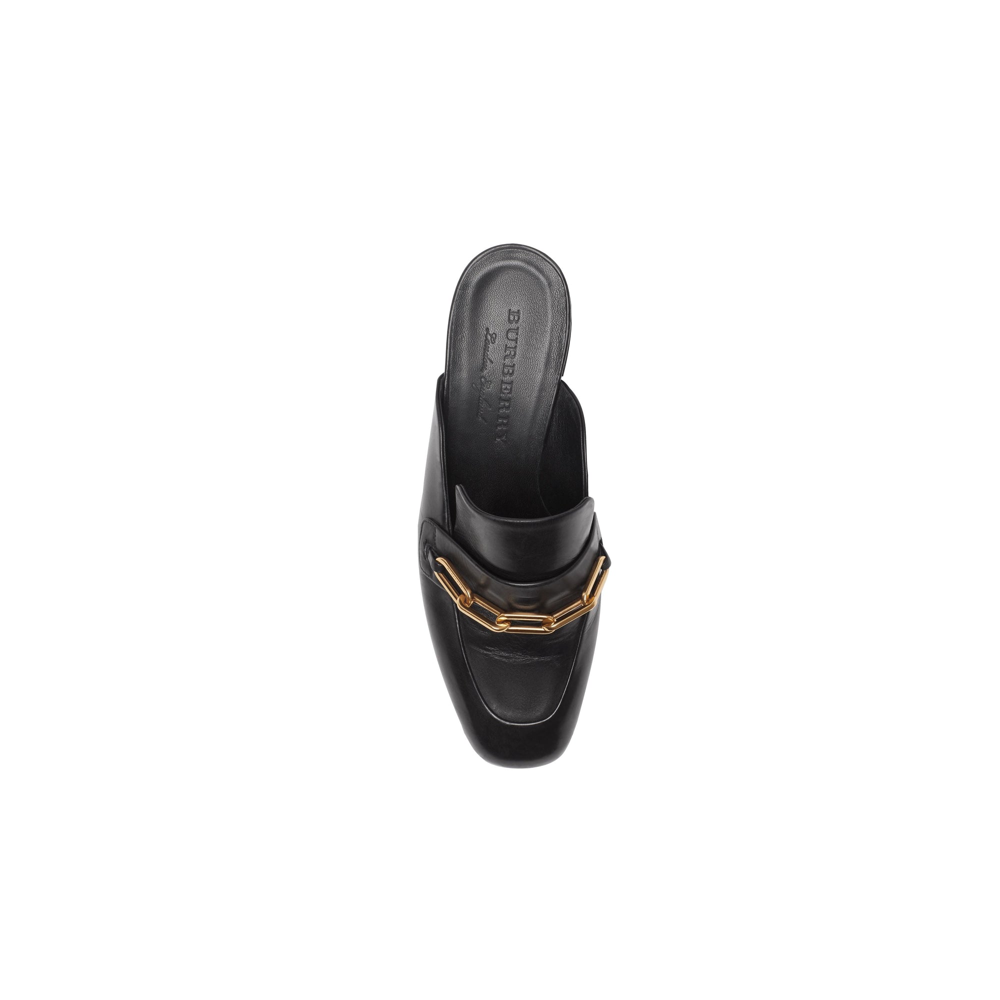 Mules à talon bottier en cuir avec chaîne - Black