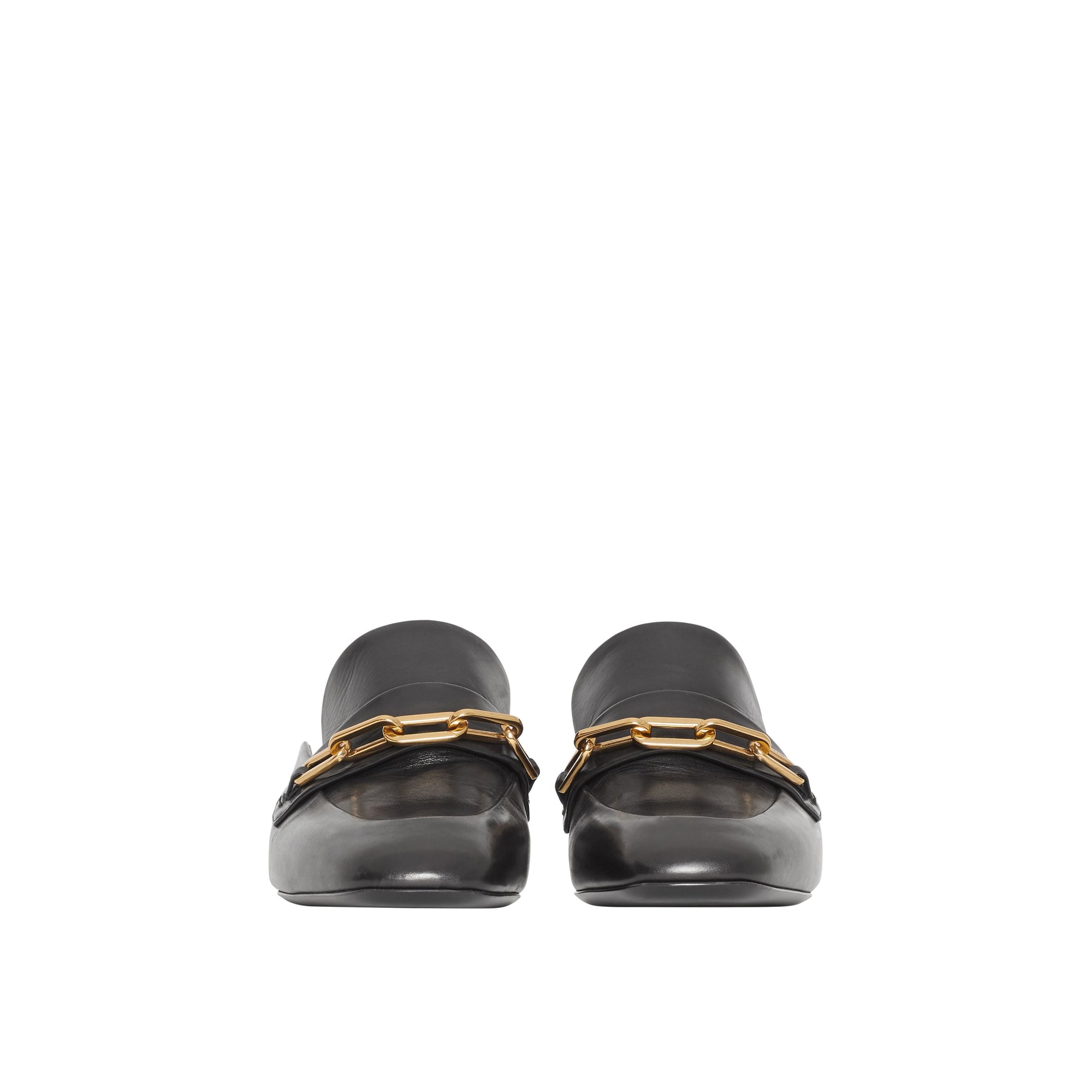 Mules à talon bottier en cuir avec chaîne - Black