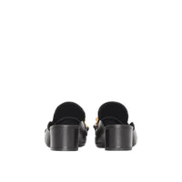 Mules à talon bottier en cuir avec chaîne - Black