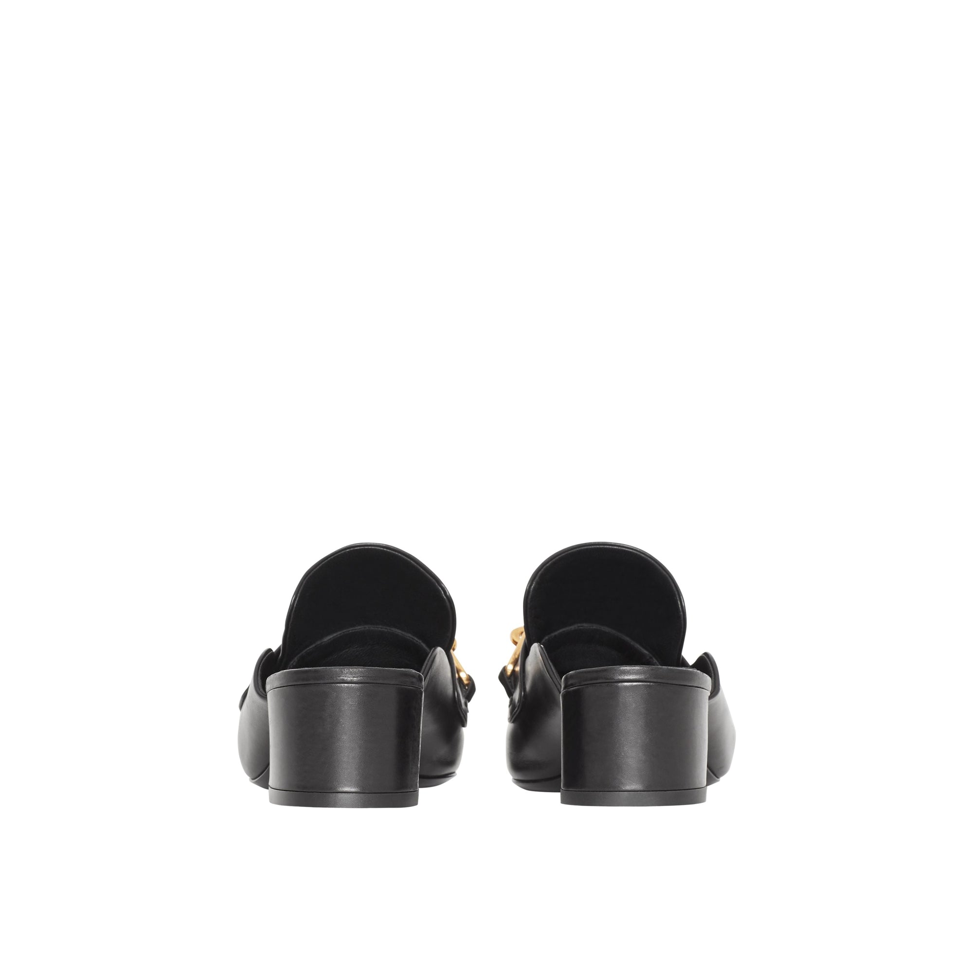 Mules à talon bottier en cuir avec chaîne - Black